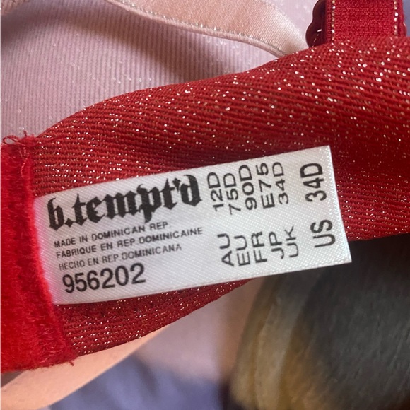 Btemptd womens red glitter wire free tshirt bra size 34d - Picture 4 of 4